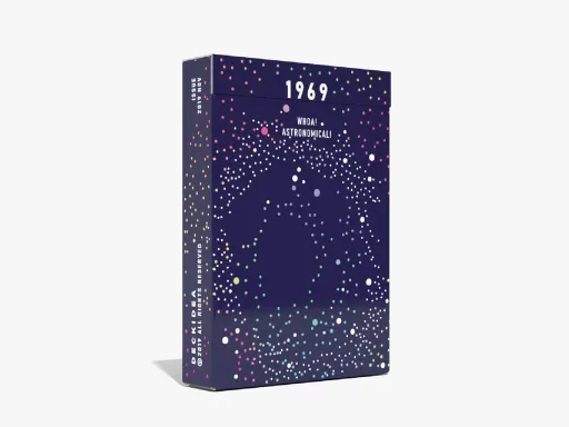 1969 (Blue) Playing Cards by Deckidea were created to celebrate the 50th anniversary of the iconic Moon Landing.Every court card represents a planet/satellite in our solar system.Premium foil tuck box.Printed by Cartamundi on their renowned