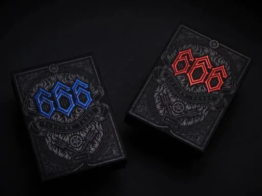 The Devil's personal number now available for sale!The 666 Playing Card deck comes in Crimson Flare, Cobalt Blue and Gold foil!Like the Devil itself the deck is loaded with details of satanic symbols in hidden