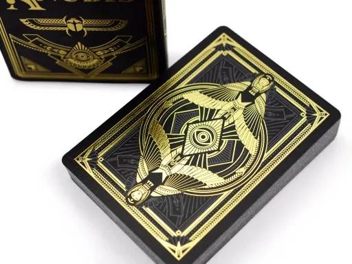 Steve Minty's Anubis play deck is stunning and eye-catching in every way. Similar to his other card deck, Osiris, Anubis is just as magnificent and striking. Printed on black cardstock with gold ink etchings, these