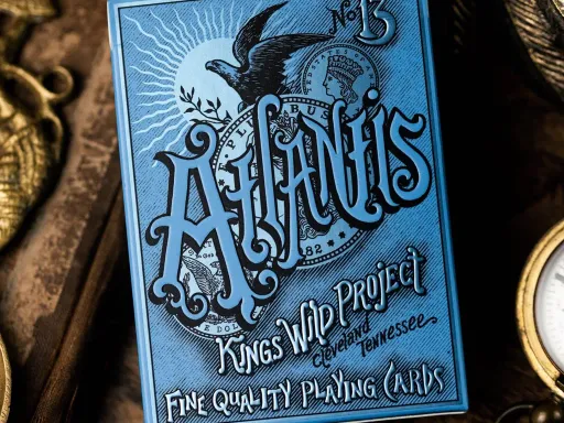 Kings Wild Project has just released the eye-catching Atlantis Playing Cards. This luxurious deck is part of the 2023 Vintage Reimagined subscription. The Atlantis deck is a follow-up to the El Dorado Playing Cards released