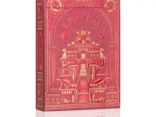 The Ruby Red Babylon Playing Cards deck features lavish illustrations accented with a luxe ruby red color scheme for the perfect combination of style and sophistication. Produced in collaboration with Studio Muti and Riffle Shuffle