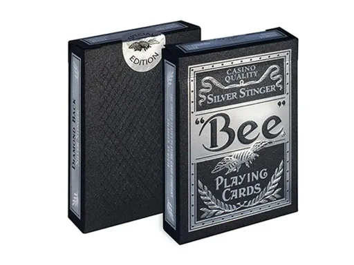 The United States Playing Card Company presents Premium edition Bee Silver Stinger Playing Cards. This official USPCC deck has a Cambric Finish, Premium Thin Crushed Paper Stock, and an embossed tuck box with gorgeous silver