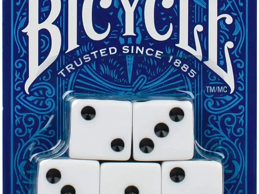 Make your game nights more fun and classy with the high quality 5 dice set by Bicycle!Each playing dice is made premium quality plastic and is manufactured using recycled &amp; sustainably sourced raw materials.