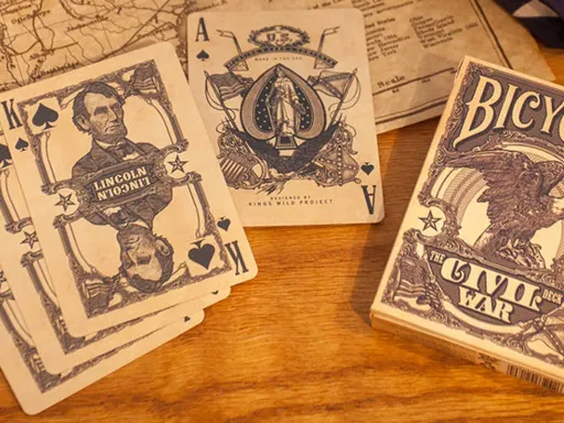 Designed by the talented Jackson Robinson, the Bicycle Civil Ware Deck pays respect to key figures from the American Civil War. The back design and court cards are all illustrated in a similar style to