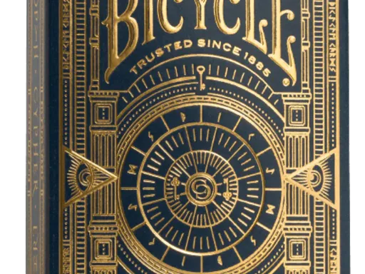 The Bicycle Cypher Playing Cards draw inspiration from the enigmatic symbols and cryptography used by historical secret societies. The card backs and faces feature an encrypted message that collectors can decipher, with a translation key