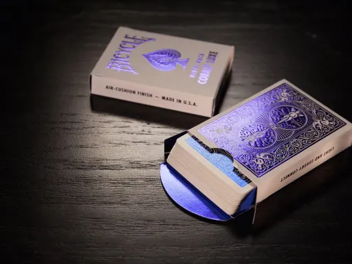 Stamped from real metal and showcasing the latest MetalLuxe technology, the United States Playing Card Company exclusively brings you the Bicycle Rider Back Cobalt Luxe deck! The classic Rider Back design along with the luminescent