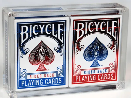 Bicycle Playing Cards is proud to present this Limited Edition 2 Pack of our classic Rider Back playing cards. Each set contains one red and one blue half size mini deck in brilliant foil packaging.