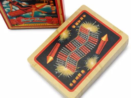 No summer celebration is complete without fireworks, and now your gaming table doesn't have to be either. Enjoy their snap, boom, and flash with this new Bicycle-branded deck: Firecracker.Based on retro artwork from Macau, these