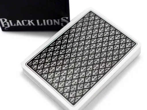 Designed by David Blaine, the Black Lions deck boasts a soft-touch tuck case. The design of the tuck case features a two-tone black finish, silver foil stamping, and embossed elements. Each deck comes with new