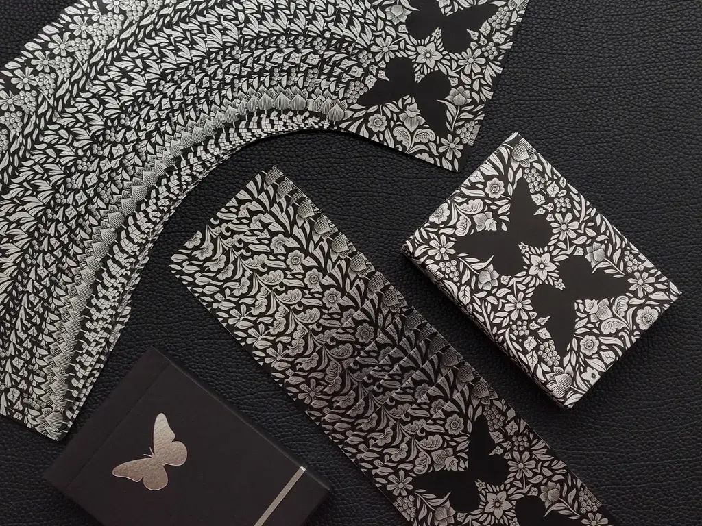 Butterfly Playing Cards Black & Silver Unmarked 1