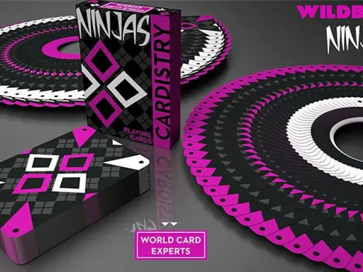 Brought to you by world renowned De'Vo, Cardistry Ninja Wildberry playing cards are perfect for cardistry and magic performances alike! This deck produces many different patterns depending on how the cards are handled. The contrast