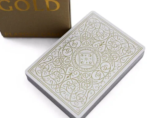 Produced by Legend Playing Cards, this rare deck has a unique card stock. The back design features metallic gold ink; the minimal ink coverage offers a completely different handling feel than the Classic Twins. The