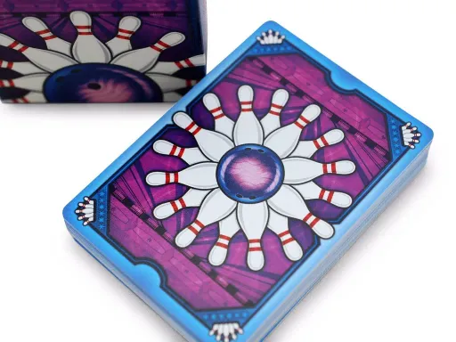 The Cosmic Lanes Deck is the futuristic and totally awesome variation of the Bowl-A-Rama Decks! Beautifully printed by the Legends Playing Card Co. on Plastic Stock and with a GLOW-IN-THE-DARK layer on the Tuck Box