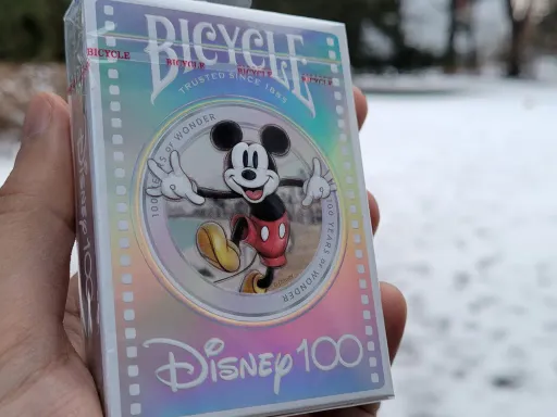 The Disney 100 Playing Cards by Bicycle Playing Card Company feature limited edition Holographic playing cards.These high quality premium playing cards feature your favourite Disney charaters like Mickey Mouse, Donald Duck, and many other cartoon