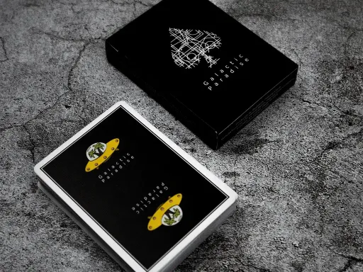 Galactic Paradise Playing Cards are printed by USPCC and are based on their crushed premium stock with linen finish. A perfect set of traditionally cut playing cards for a game of poker, solitaire or black