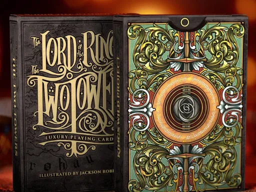 These Gilded Lord of the Rings Two Towers Playing Cards are designed by Jackson Robinson at Kings Wild Project for collectors and fans of the LOTR trilogy.These are gilded non-foiled edition of the Two Towers