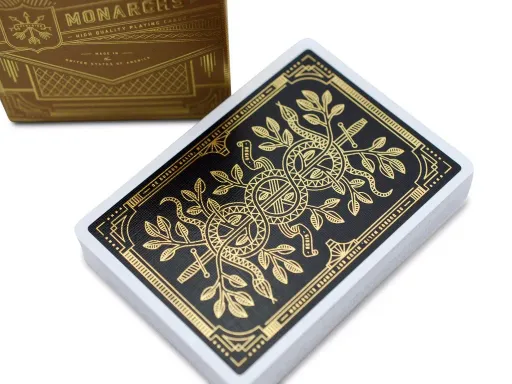 The FIRST gold foil custom playing cards ever printed by the United States Playing Card Company.The box is just as breathtaking as the cards within it. For the first time, Monarchs are printed with gold