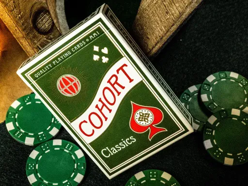 Vintage Casino Playing Cards.Our favorite marked deck is finally available in GREEN.This vintage casino-style deck was designed with simplicity in mind. From our classic court cards to the nostalgic back design, Cohorts were engineered to