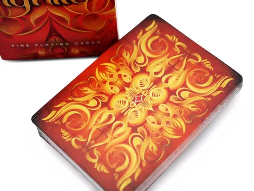 This fire-themed deck is the second installment of the Origin Series. Featuring golden flames and glowing ashes, the Ignite Playing Cards are the very embodiment of the Inferno. The theme of the deck becomes evident