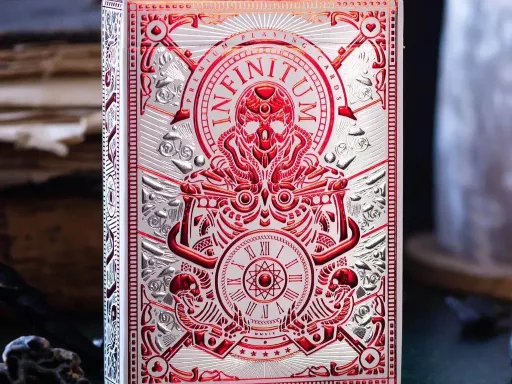 The Infinitum Playing Cards were officially launched on kickstarter and after being successfully funded Elephant Playing Cards upgraded the tuck boxes with double embossed foil to make the Infinitum playing cards a deck of extraordinary