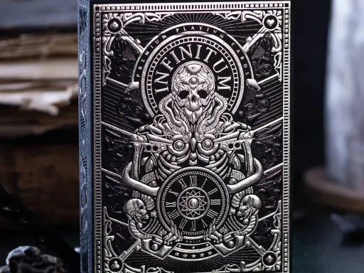 The Infinitum Playing Cards were officially launched on kickstarter and after being successfully funded Elephant Playing Cards upgraded the tuck boxes with double embossed foil to make the Infinitum playing cards a deck of extraordinary