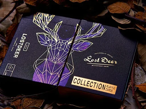 Bocopo Playing Card Company and designer Eriksson present the final edition of the Lost Deer series, the Lost Deer Black Edition Playing Cards! The iconic vortex pattern on the back, along with geometric patterns on