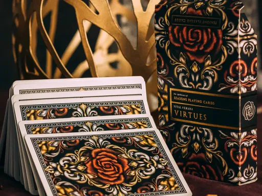 Seasons Playing Cards brings you another premium addition to the Luxury Apothecary series. Virtues brings a feeling of nostalgia from the Apothecary era. The gorgeous back design has a blend of silver, gold, and rose