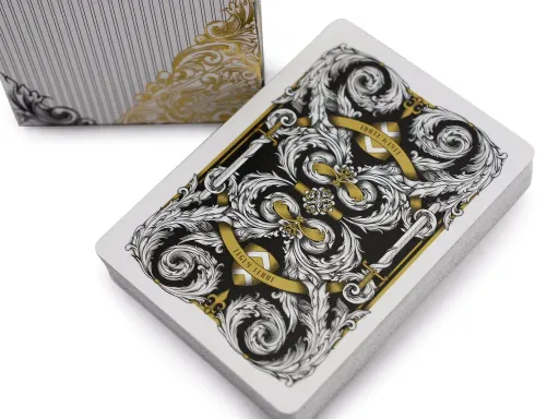 With the Magna Carta document as its source of inspiration and designed by Alex Chin, this luxurious deck boasts metallic gold accents, embossed elements, and an eye-catching, golden foiled tuck case. The court cards depict