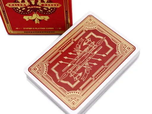 A deck of playing cards inspired by the Native American's. Printed by Expert Playing Card Company - Classic Finish. These cards handle beautifully and feel as good they look. A custom red tuck case, gold