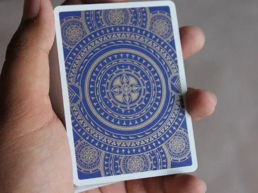 Designed by Keshav Mongia, Millennium Playing Cards feature a beautiful geometric design in blue and gold. The Millennium Luxury Edition is a custom deck of playing cards with geometric artwork showcases ornate design with beautiful