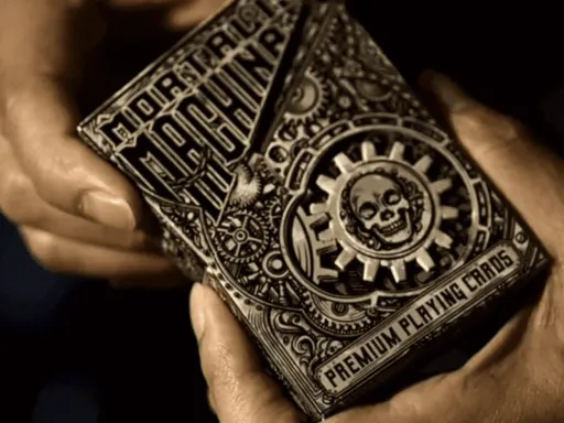 The Mortalis Machina playing cards are one of the most unique steampunk themed playing cards that are available on sale today! Featuring a fully functional gear system that opens the tuck box this deck is