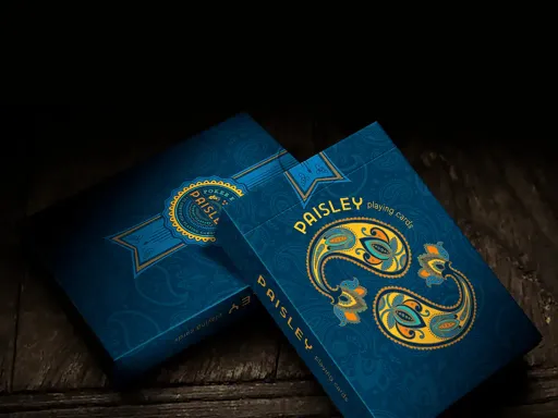 Paisley Playing Cards are back, and this time in a vibrant Blue colorway and WITHOUT the marking system. Inside, the court cards and numbered cards maintain their traditional look to make them recognizable for every