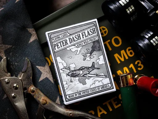 Peter Dash Flash Playing Cards are inspired by the World War 2, P-51 Mustang Fighter Plane. This deck pays tribute to both the mighty plane and to the War Time Series decks that The United