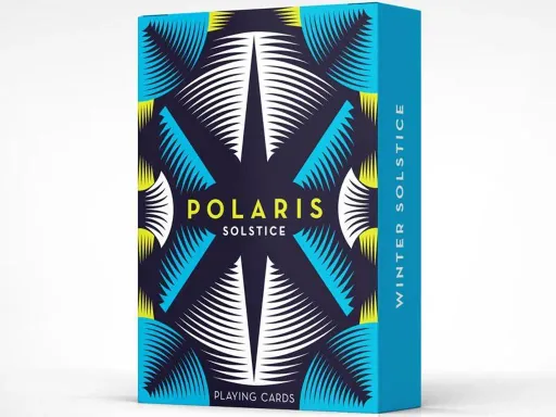 Polaris is a celestial-themed deck with modern woodcut-style illustrations. Winter Solstice features pantone neon inks for a very vivid and uplifting appearance. The intricate neon colored back design is borderless which allows for gorgeous and