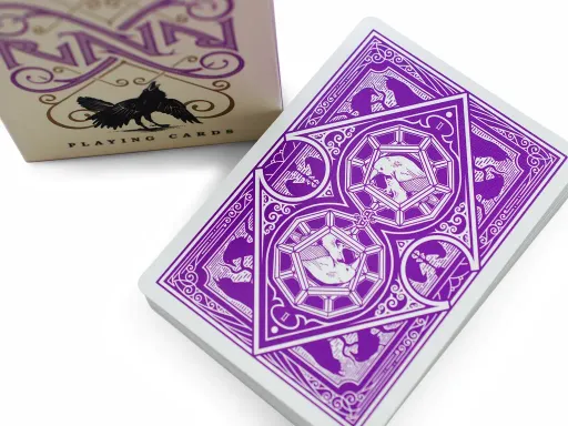 Ravn is back, in purple! A custom-designed deck of poker-size playing cards designed by Stockholm17 for Caroline Ravn magician. They teamed up to deliver an elegant and classic looking deck of playing cards, with improved