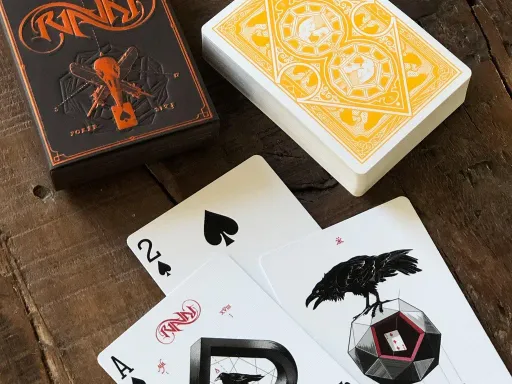 Designed for magician Caroline Ravn by the talented Stockholm 17, Ravn playing cards are beautiful in detail and design. Ravn Sol is filled with images and silhouettes of ravens, again paying tribute to Ms. Ravn.