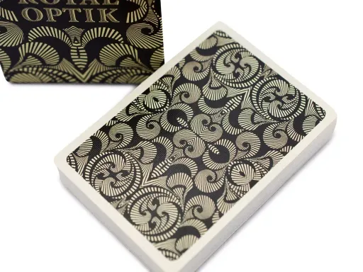 Uusi's third deck in our eventual six deck series brings together two artistic styles - Op Art and Woodcut - to create one completely original playing card deck. Royal Optik limited edition of 500052 playing