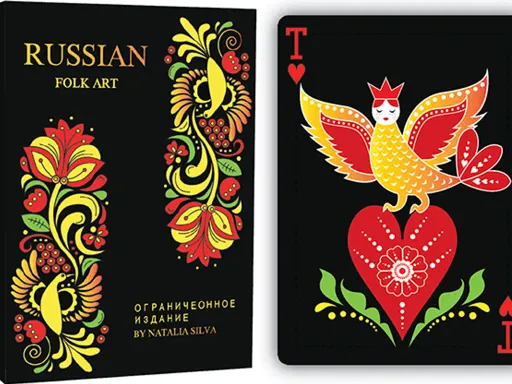 Designed by Russian artist Natalia Silva, this deck pays homage to traditional Russian wood painting. There are 54 pieces of original artwork using a nice contrast of vibrant colors with black. Only 1000 decks have