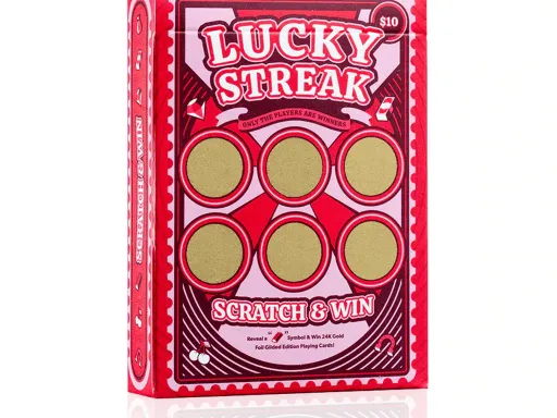 Lucky Streak - Scratch and Win Playing Cards by Riffle Shuffle are a unique set of playing cards because each tuck box of the Lucky Streak consists of a scratchable paper material infused on the