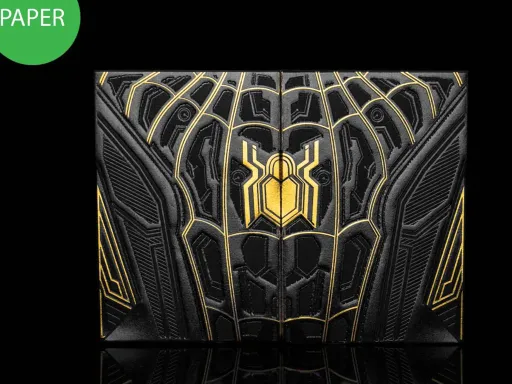 The latest Spider Man Black &amp; Gold Playing Cards by Card Mafia are available in two variants. The Paper variant unlike the PVC Variant features an all black design based on Peter Parkers upgraded suit