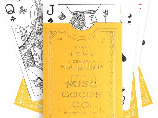 Sunrise Playing Cards by Misc. Goods Co. feature elegant and minimalistic designs making them one of the best deck of playing cards. The vibrant Sunrise yellow makes these cards the perfect for 2 player games.With