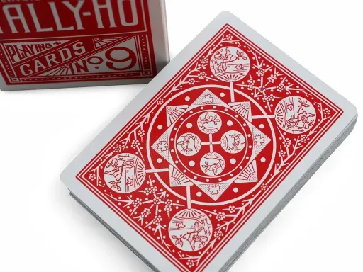 Red Tally Ho Fan Back Playing cards High-quality Linoid finish Tally-Ho cards, elegant red Fan Back design, suitable for cardistry and games, produced by USPCC.