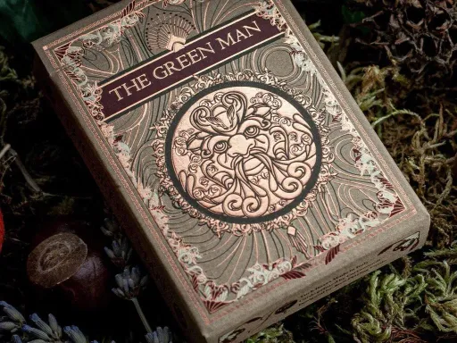 The Green Man Playing Cards celebrate the folklore and magic of the plant world. The deck dives deep into the legends of trees and plants said to have magical effects. The elegant embossed tuck box