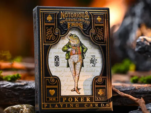 The Golden Notorious Gambling Frog Playing Cards by Stockholm17 were especially created to commemorate our 7th Anniversary!The Notorious gambling frog is a standard deck with redesigned standard court cards. It is designed to look classic