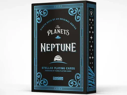 The Planets series by Vanda represents the planets in our solar system. The eight deck in this series is Neptune featuring a gorgeous blue design with monster-like sea creatures as court cards. Designed by Srdjan