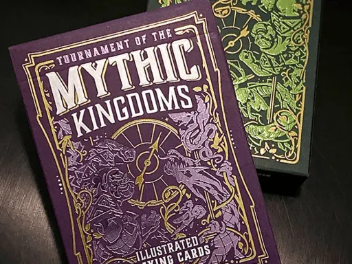 Tournament of the Mythic Kingdoms Playing Cards is a beautifully illustrated set of playing cards based on mythical Kingdoms featuring their own hero's and villain's.Each suit pertains to a different mythical Kingdom such as the