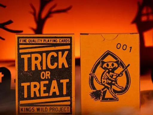 The 2021 Trick or Treat Playing cards by Kings wild Project are filled with creepy, scary, and exciting thrills.The 2021 Halloween themed deck by Kings Wild Project is designed by Jackson Robinson and has a