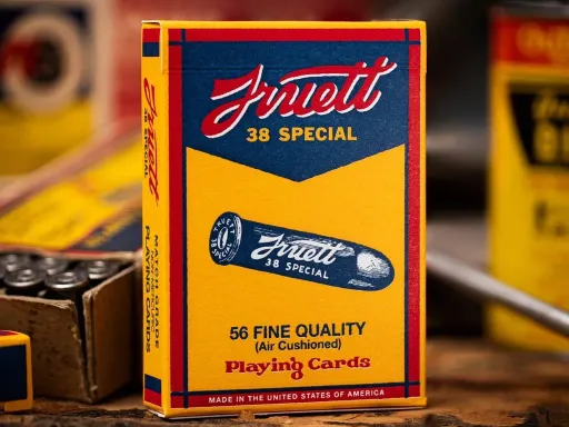 The Truett 38 Special luxury playing card deck is inspired by the vintage ammo boxes that were included with the pistol handed down to Jackson from his grandfather George Truett.The Standard edition of the Truett