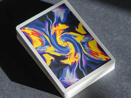 Ultra Diablo is an eye-catching deck of playing cards featuring an unique "Diablo" painting by Toomas Pintson on the back of the cards and the tuck box. Ultra Diablo Blue edition features blue and yellow