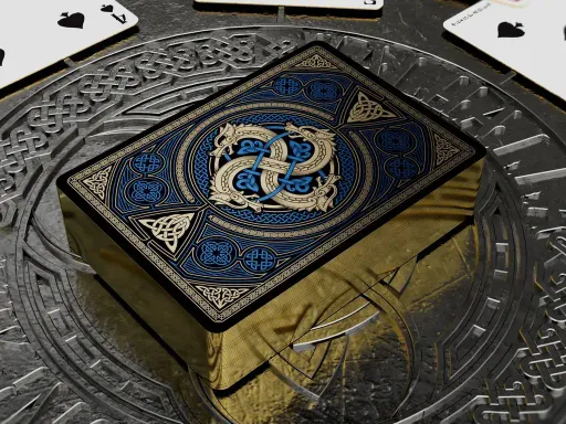 Valhalla Viking Playing Cards are available in two Gilded variants and are limited to 250 numbered and seal decks. The gilding of the Sapphire Valhalla Viking Playing Cards is luxurious Gold!Printed by USPCC GAMBLER'S WAREHOUSE